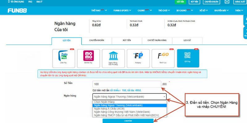 nap tien 3 Gửi tiền cần thực hiện đúng theo các bước hướng dẫn